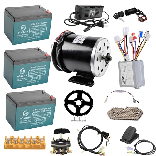 ICONSPORTSS 36V 500W MY1020 Electric Brushed DC Motor Kit with Controller, Batteries, Sprocket, Chain– for Go Kart, Razor MX350, MX500, MX400 Dirt Bike, Scooter, Go Kart Project (Pedal)