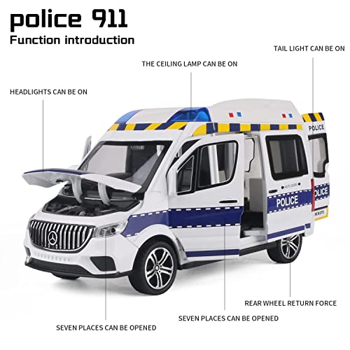 Image of MTG Metro Toys & Gift - Benz Emergency Police Van | 1:24 Scale | Big Size Diecast Model Metal Pull Back Toy car for Kids with Openable Doors & Light, Music Toy Vehicle for Kid 【Colors as Per Stock】