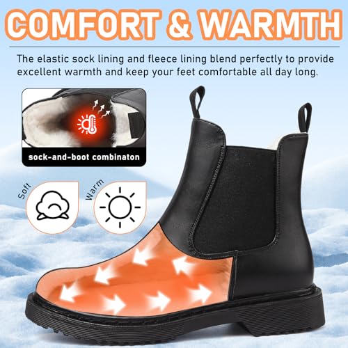 Womens Chelsea Boots Warm Fur Lined Winter Boot Women Lug Sole Combat Mid Calf Slip On Chunky Ankle Booties3