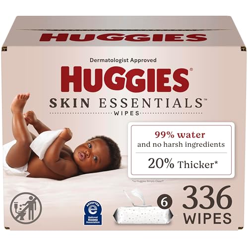 Image of Huggies Skin Essentials Baby Wipes, Hypoallergenic, 99% Water, 6 Flip Top Packs (336 Wipes Total)