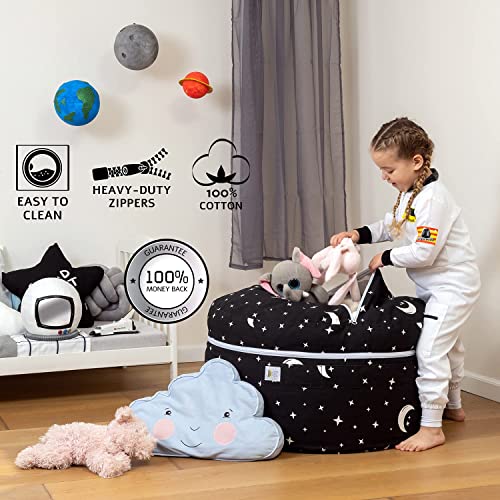 2 Sizes In 1 Stuffed Animal Storage Bean Bag Chair Cover For Kids & Adults | Washable Xl Stuffie Seat | 100% Cotton | Pouf Organizer For Plush Toys, Linens, Quilts & Pillows | Starry Night #TOP4