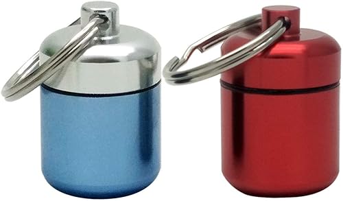 Miniatura 1 de Paquete de 2 pastilleros de aluminio para llavero de bolsillo para monedas, pastillero de viaje (azul y rojo)