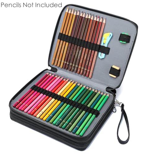 Image of YOUNGCOL Deluxe PU Leather Colored Pencil Case - 120 Slots Pencil Holder with Handle Strap Large Capacity Pencils Box