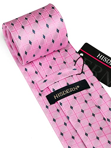 Image of HISDERN Mens Ties Set Stripe Plaid Ties for Men and Pocket Square Cufflinks Formal Silk Necktie Wedding Business