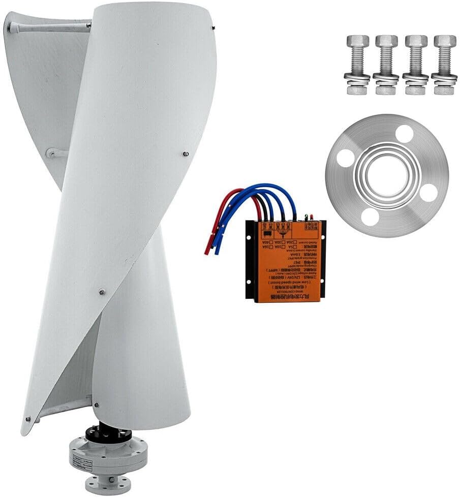 400W 12V Vertical Wind Turbine Generator Kit, Helix Maglev Axis Wind Turbine Generator with 2-Blades Wind Power Generator Kit with PWM Controller Windmill Generator System, White (12V)