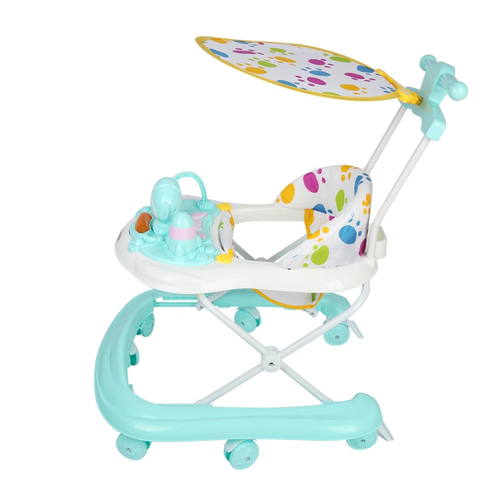 Ausilio Didattico per Neonati - Babywalker- vassoio per pasti e vassoio per attività musicali rimovibili, 6 mesi e più, anti-ribaltamento con ruote silenziose a 360°,62 * 68 * 36-81 cm - Verde
