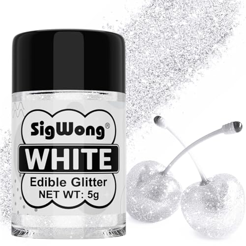 White Edible Glitter - 5G Food Grade Cake Decorating Shimmering Glitter, Edible Sprinkle Luster Dust For Drinks, Chocolates, Fondant, Strawberries, Cupcakes, Candy, Easter Cookie - Vegan