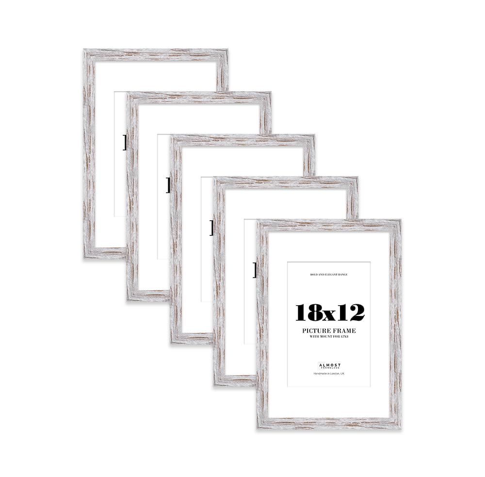 18x12 Distressed Wood Frame With Mount for 12x8 Pictures 28mm Edge Portrait and Landscape Display with Wall Hooks, 5 Pack