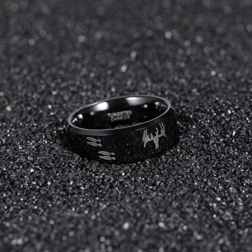 8mm Black Etched Deer Head Tungsten Carbide Wedding Band Men's Hunting Ring Size 6-153
