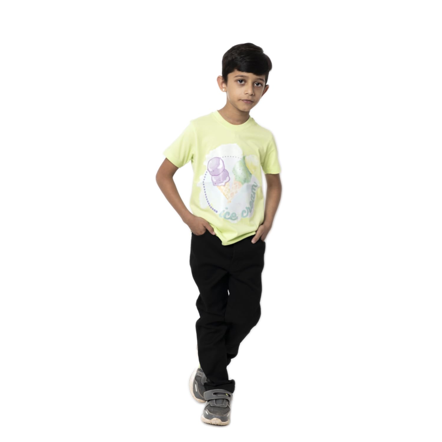 Get Stocked Ice Cream Print Boys Cotton T-Shirt (Green)