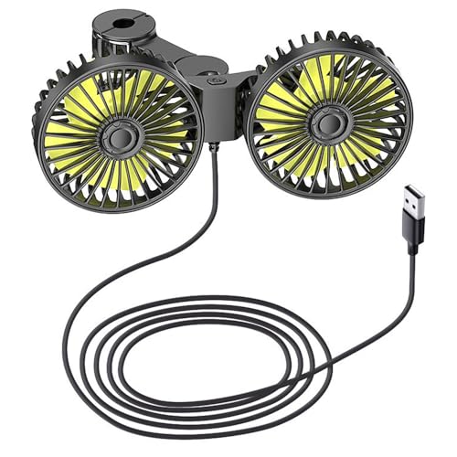 SKIKHN Ventilador de Coche, Ventilador Coche con 3 Velocidades, Ventilador de Coche Para Asiento Trasero, Ventilador Coche Doble Cabeza, para el Hogar, Oficina, Caravana, Barco