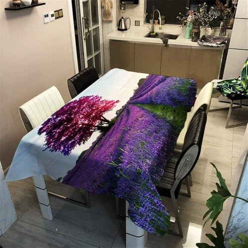 Tizhweqo Mantel Mesa Cuadrada Morado Lavanda Morada, Manteles Antimanchas Paisaje de Granja, 3D Impresión Mantel Impermeable Lavable para Cocina Salón Comedor, 150x150 cm Q.P1275