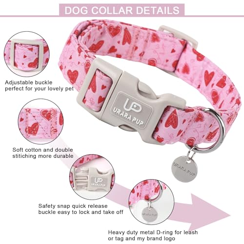 Image of Valentine's Day Dog Collar, Pink Heart Dog Collar with Quick Release, Valentine's Day Gift Pet Collar for Puppy Girl Boy Dogs, Wedding Dog Collar