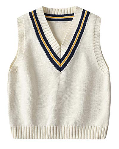 Chaleco de Punto para Niños Niñas Cuello en V Suéter Bebé Jerséis de Sin Mangas Beige 100