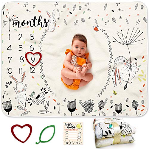 Image of Monthly Baby Milestone Blanket Girl or Boy - Gender Neutral Baby Monthly Milestone Blanket - Photo Baby Month Blanket Girl - Large Month Baby Milestone for Newborn - Milestone Blanket for Baby Boy