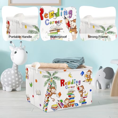 Clastyle Reading Corner School Classroom Book Basket 36L Large Monkey Book Tree Shelf Basket for Kid Nursery Room Collapsible Rectangle Clothes Towel Toy Storage Basket - Image 5