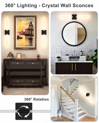 Image of iThird Wall Sconces Set of 2, Rechargeable Wireless Sconce(Bubble Crystal) | Battery Operated Wall Lights With Touch Remote, 4CCT Dimmable Wall Lamp For Bedroom, Living Room, Hallway. 31.7inch