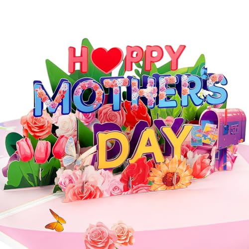 Hierein Mothers Day Card Pop Up Happy Mothers Day Card for Mum from Daughter Son Greeting Cards with Envelope and Note Tag Mothers Day Gifts for Mum Mom Mummy Godmother Stepmother