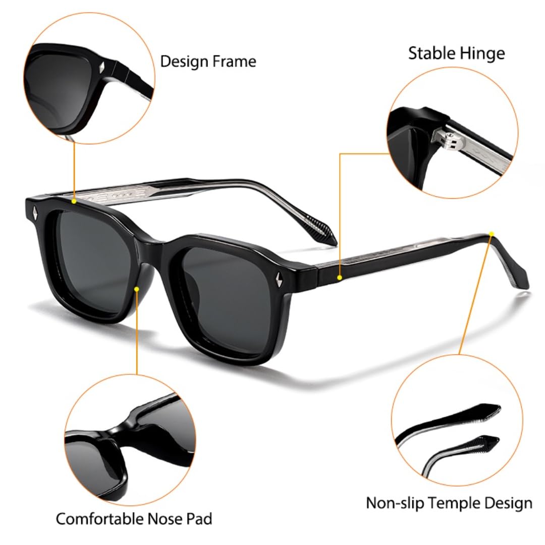 Okulary przeciwsłoneczne męskie Klasyczne kwadratowe oprawki Okulary przeciwsłoneczne UV400 Punkowe końcówki zauszników Design Damskie do noszenia na co dzień Outdoor