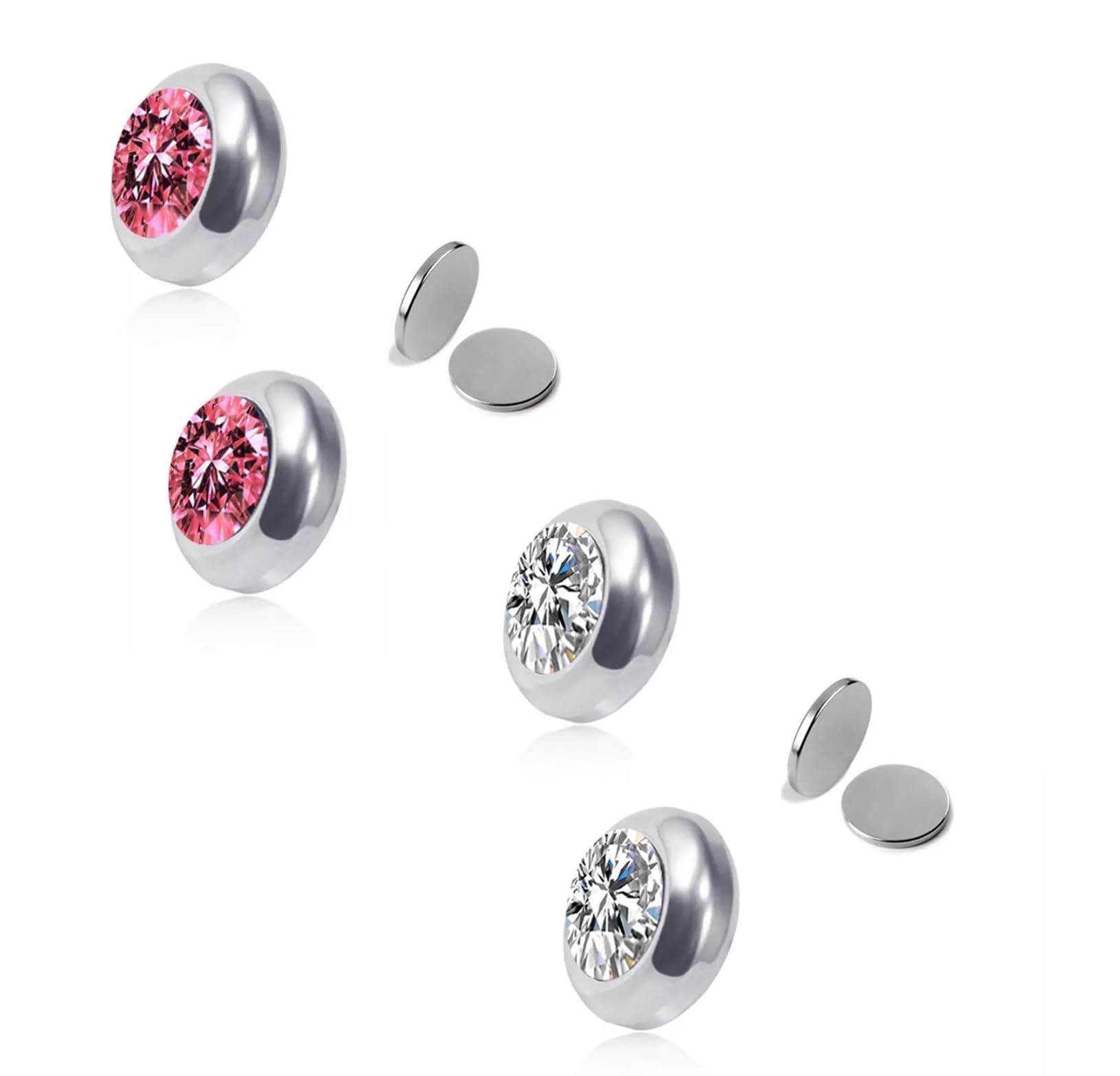 El Regalo 2 Pairs Non-Pierced CZ Magnetic Clip-On Unisex Earrings for Men/Women/Girls/Boys - Colorful CZ Fake Crystal Ear Stud Earrings (Pink & White) (B0D81F755P) Amazon Price History, Amazon Price Tracker