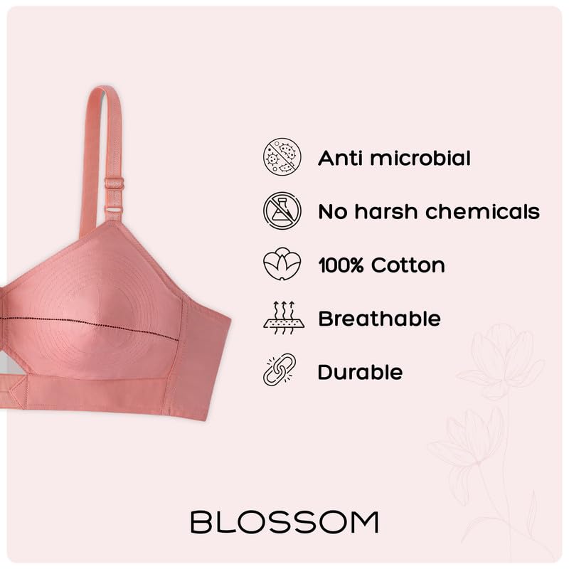 Image of BLOSSOM Priyasajini Women's Full Coverage 100% Woven Cotton Single Layer Round Stitch Non Padded Wirefree Conical Cup Everyday Bra