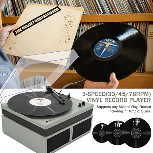 Image of LP&No.1 Record Player with Stereo Bookshelf Speakers, Vintage 3-Speed Belt Drive Turntable, Wireless Input, RCA Output, Auto Stop Function | Green