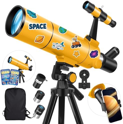 HUGERSTAR Teleskop Astronomie Profi für Erwachsene & Kinder, 80mm Öffnung 500 mm Astronomisches Refraktor Teleskop für Anfänger, Tragbares Reiseteleskop mit Stativ, Handyadapter, R