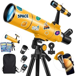 HUGERSTAR télescope réfracteur 80/500 mm sur trépied jaune