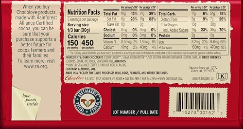 Image of Chocolove Cherries and Almonds in Dark Chocolate, 3.2 oz