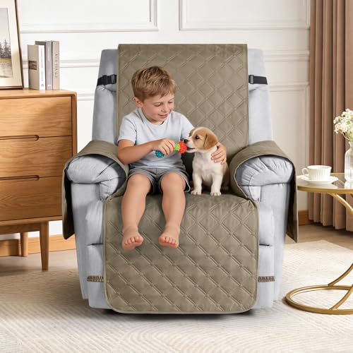 Image of TAOCOCO 100% Waterproof Recliner Covers, Reversible Recliner Couch Cover for Reclining Chair, Washable Couch Protector for Pets Kids (1 Seater, 22 inch Khaki)