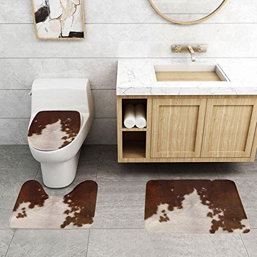 DEPILA Badezimmer 3-teiliges Badezimmerteppich-Set Rotbrauner Rindslederdruck 3-teiliges Badezimmerteppich-Set Badematte + Kontur + Toilettendeckelbezug Badezimmer-Antirutsch-Pad Sets – Bild 4