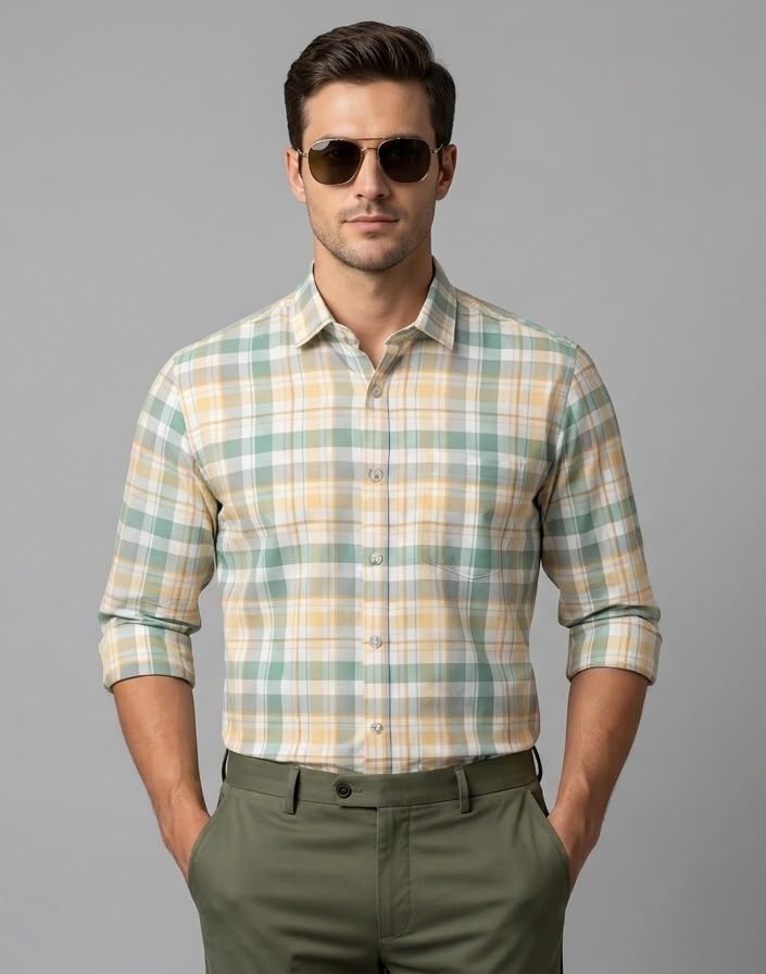 Image of Afflatus Men's Checked Casual Premium Cotton Blend Full Sleeve Regular Fit Check Shirt for Man | Stylish Checks Shirt for Casual Wear | Cotton Shirt for Men
