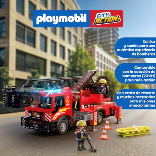 Miniatura 3 de PLAYMOBIL | City Action | Camión de bomberos con escalera | Vehículo de emergencia con escalera de 63 cm, luz y sonido, equipo de rescate y numerosos accesorios | Para niños a partir de 4 años | 72192