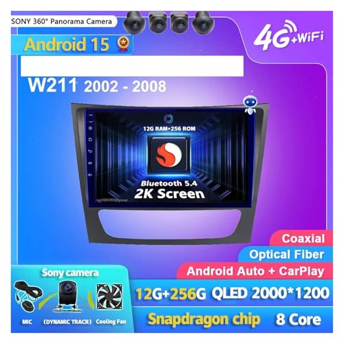 Autoradio multimédia 2DIN écran 2K compatible Android pour Classe E W211 de 2002 à 2008