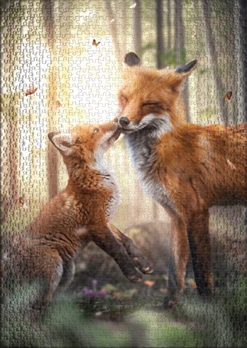 Ulmer Puzzleschmiede - Puzzle 'Spring Feelings' - 1000 Piece Modern Animal Jigsaw Puzzle - Fox Family in Forest - Made in Germany - Image 2