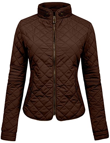 NE PEOPLE Womens Lightweight Quilted Zip Jacket, Large, NEWJ22BROWN