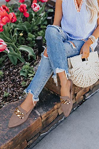 Image of Juliet Holy Womens Mules Flats Pointed Toe Backless Loafers Slip on Metal Chain Slides