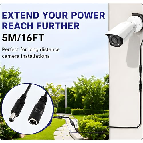 Image of 18Awg 5.5Mm X 2.1Mm Dc Extension Cord Adapter 15ft 12V Camera Power Extension Cable Dc Power Supply Adapter for Security Camera (lkelyonewy)