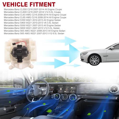 Image of TOPAZ HVAC Blower Motor Assembly Compatible with Mercedes-Benz C216 W221 CL550 CL600 CL63 CL65 S63 AMG S350 S400 S500 S550 S600 S63 S65 AMG 2006-2014 2218202714 2218200514