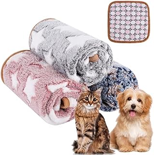 Medo 3pcs Pet Blankets for Small Cats & Dogs, Fluffy Soft Dog Blanket Washable with Star and Polka Dot Pattern Sleeping Pads for Cats and Dogs 3pcs 23.6''*15.7''+1pcs 7.8''*7.8''(M)