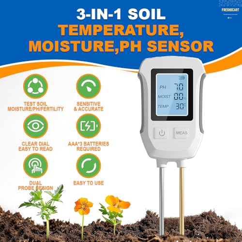 Image of FreshDcart 3 in 1 Digital Display Soil Tester with Highly Sensitive Probe, Accurate pH Meter for Garden, Lawn, Farm, Moisture, and Temperature, Indoor & Outdoor Plants (Pack of 1)
