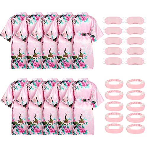Jeyiour 30 Pieces Spa Party Robes For Girls Spa Party Supplies Robes Headband Blindfold Set For Wedding Birthday (Pink Printing) #TOP25