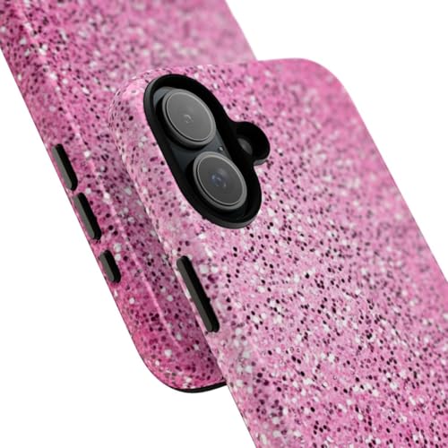 Coque iPhone 16 Plus rigide rose pailletée brillante - 2