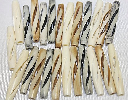 Hand Crafted Bone Beads - Unique Cutwork Bone Tube - Pipe - Assorted 3 Colors - Total 24 Pieces Per Pack #TOP2