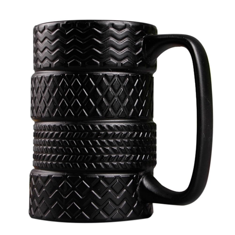CTRLZS Funny Ceramic Tire Mugs 500ML Capacity Coffee Mug Breakfast Cereal Milk Tea Water Cup Tire Cup Mug Novelty Gifts Black
