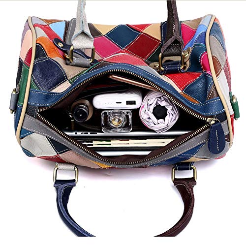 Women Multicolor Boston Tote Bag Genuine Leather Colorful Handbag Purse Hobo bag4