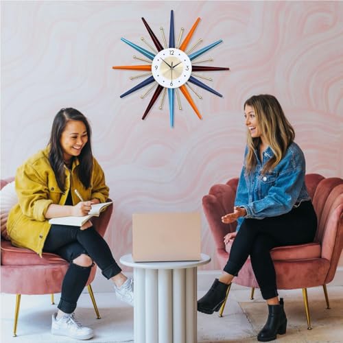 Image of RECTITUDE 27.5 Inch 3D Wall Clocks Large Silent Wall Clocks, Modern, Battery Operated, Starburst Clock Non Ticking Home Decor for Living Room, Kitchen, Dining Room, Bedroom, Office