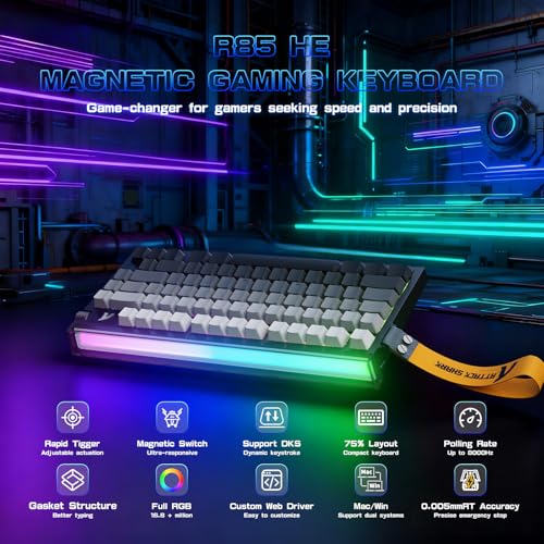 Image of xATTACK SHARK R85 HE Rapid Trigger Keyboard Magnetic Switch with Custom Lightbox, 75% Wired Mechanical Keyboard, 8KHz Polling Rate, 0.005mm RT Accuracy, Support RT /Snap Tap /DKS /MT /TGL (Moonlit Night)
