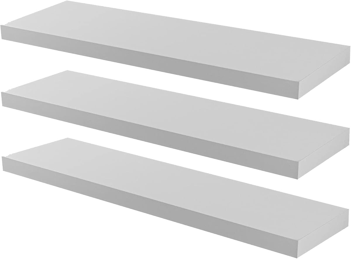 Harbour Housewares Modern Floating Wall Shelves - 80cm - White - Pack of 3 - Photo Gallery Bookshelf Wall Shelf for Living Room Display, Bedroom, Office Storage
