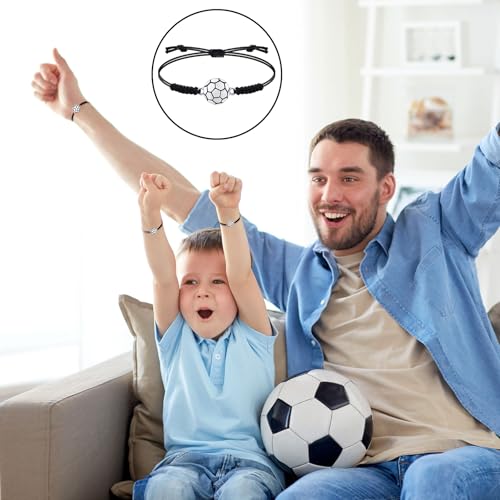 Jadive 20 Pieces Soccer Charm Bracelets Bulk Soccer Team Gifts Sport Coach Gifts Adjustable Braided Rope Pendant for Women Men Coach Players Souvenir(Black)
